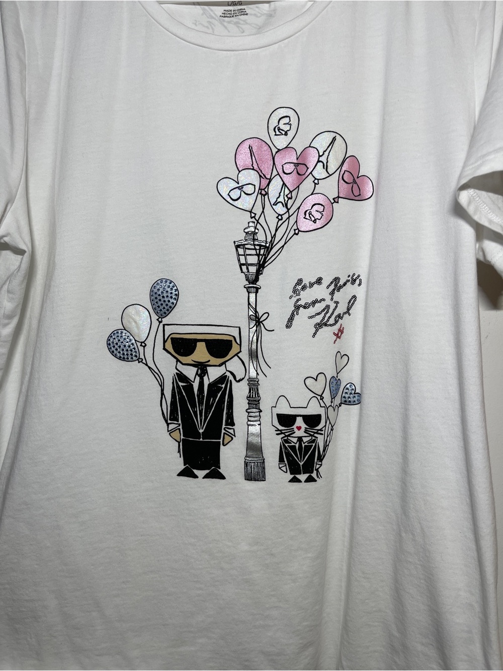 Karl Lagerfeld White Graphic Tank Top with Pink & Blue Accents